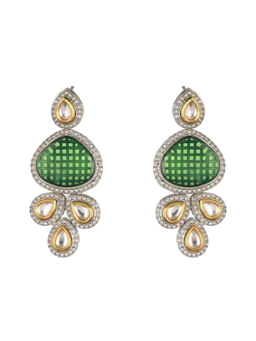 Priyaasi Green White Studded Polki Kundan Choker Jewellery Set
