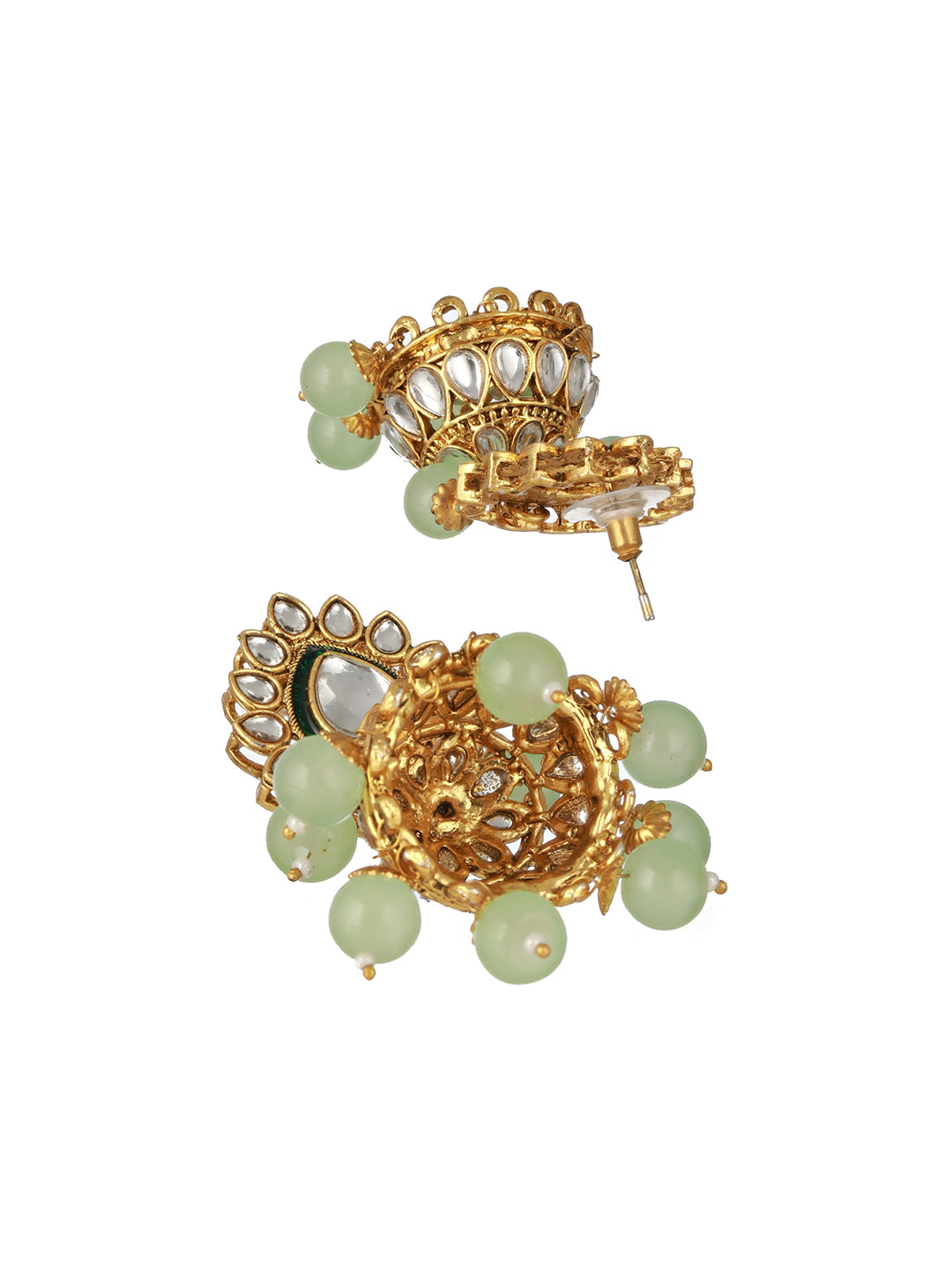 Priyaasi Mint Green Kundan Leaf Gold-Plated Jewellery Set with Maang Tikka