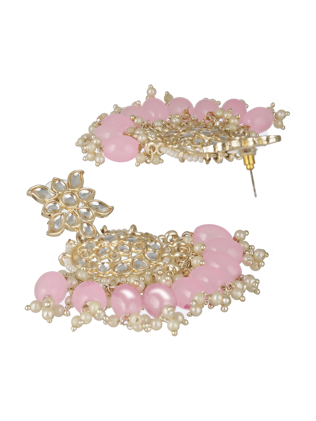 Priyaasi Pink Floral Kundan Beaded Gold-Plated Jewellery Set with Maang Tikka