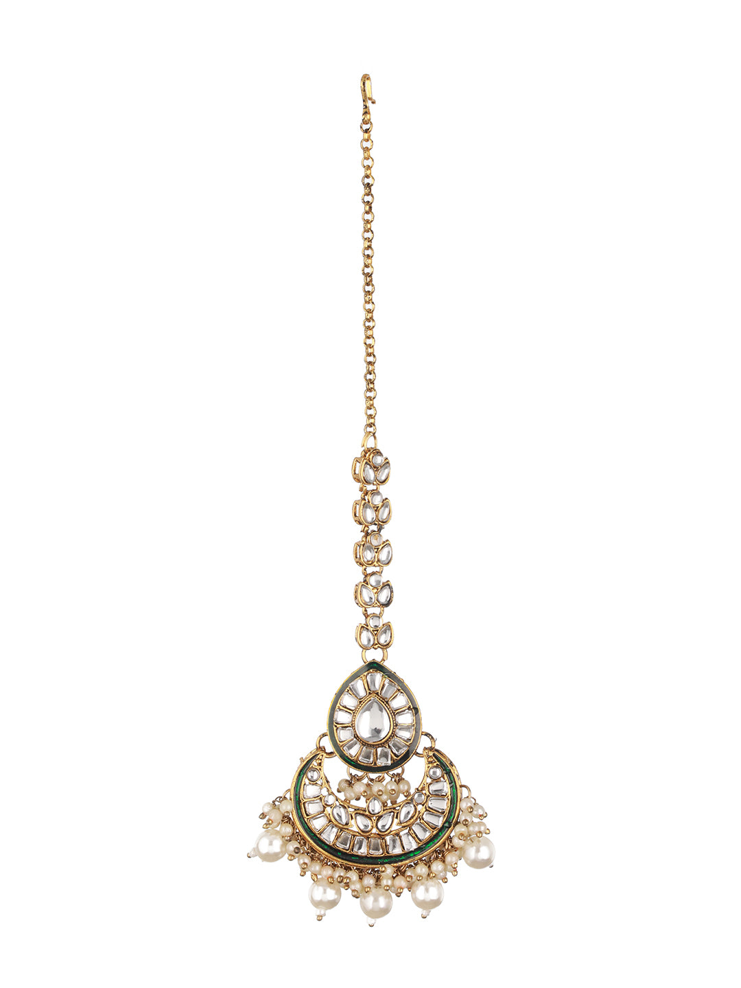 Priyaasi Ethnic Kundan Beaded Gold-Plated Jewellery Set with Maang Tikka