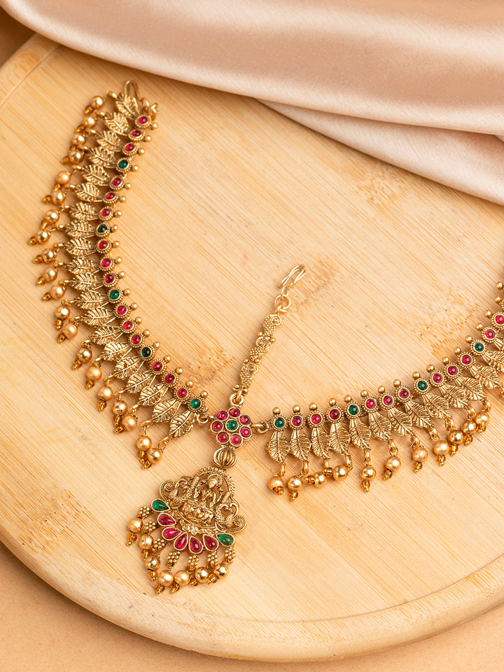 Priyaasi Goddess Laxmi Gold Plated Real Kemp Stones Mathapatti