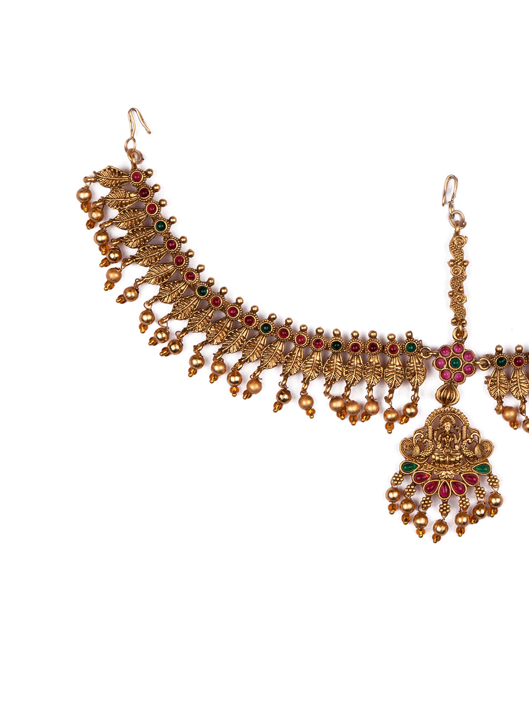 Priyaasi Goddess Laxmi Gold Plated Real Kemp Stones Mathapatti