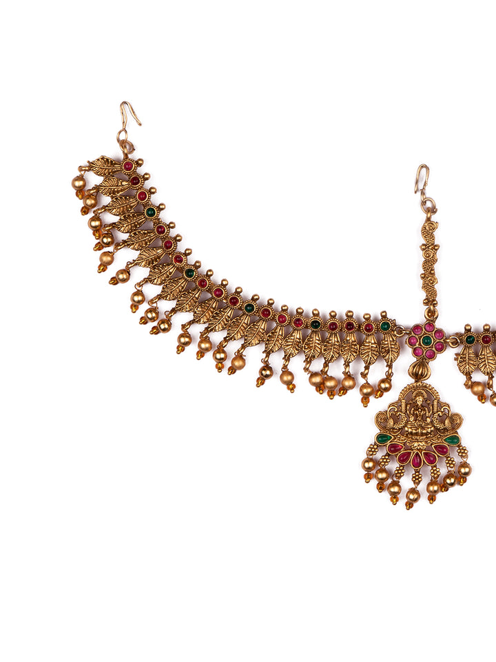 Priyaasi Goddess Laxmi Gold Plated Real Kemp Stones Mathapatti