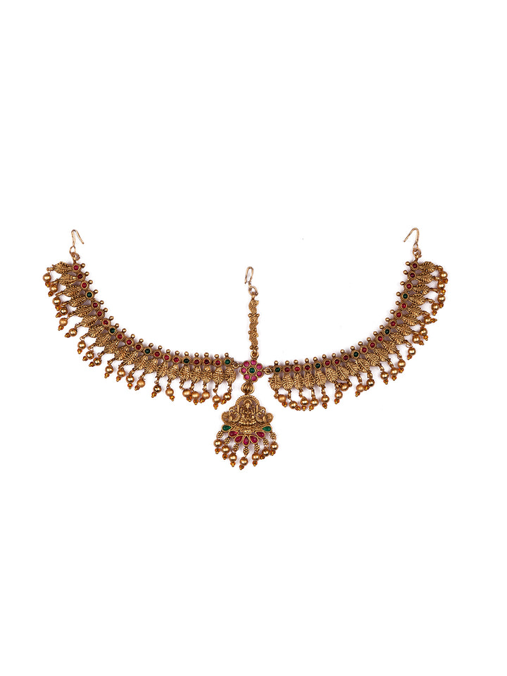 Priyaasi Goddess Laxmi Gold Plated Real Kemp Stones Mathapatti