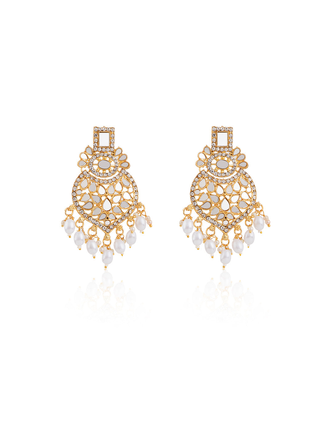 Priyaasi Gold Plated Mirror Studded Gold Plated Maangtika & Earring Set