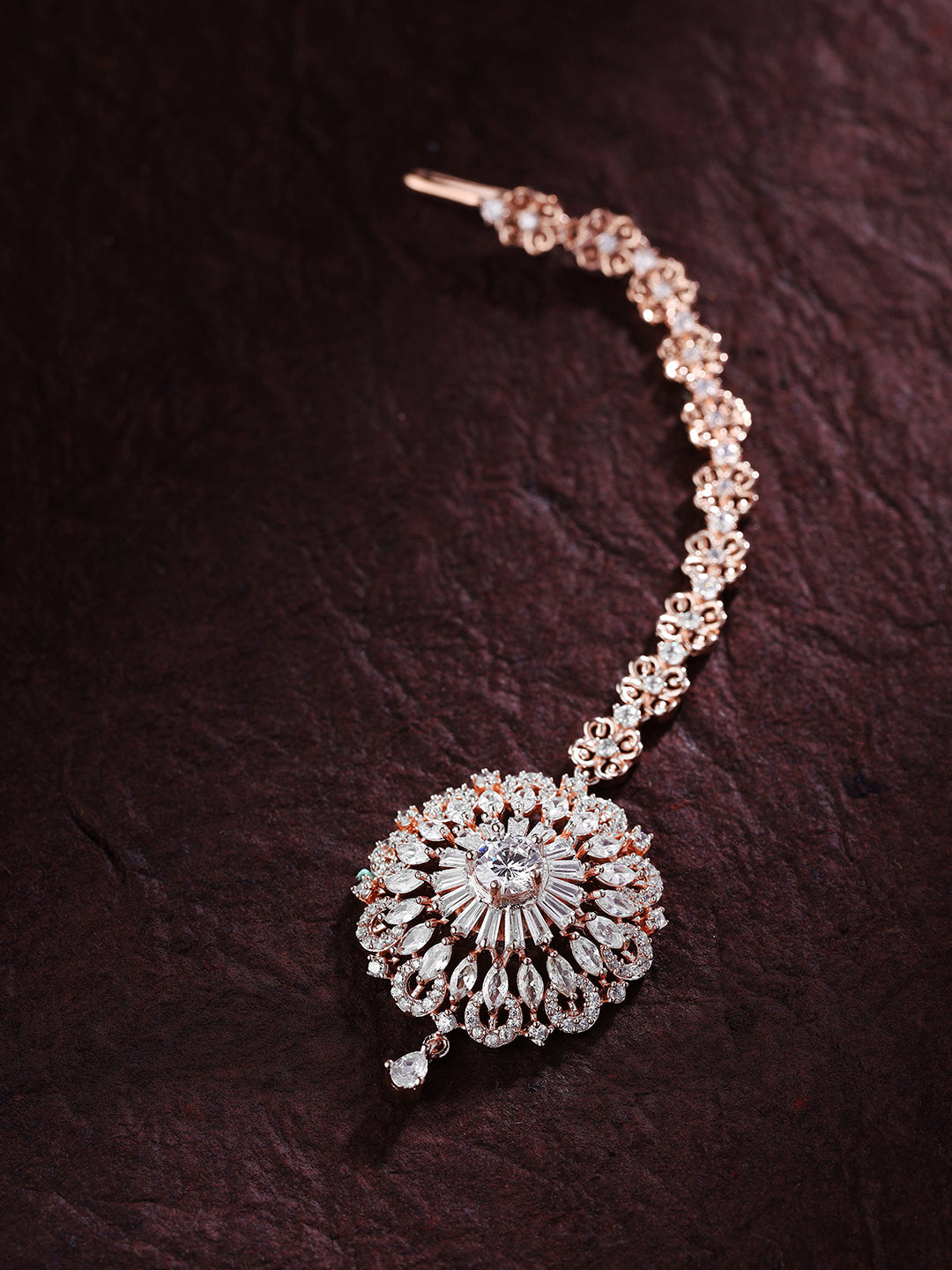 Priyaasi American Diamond Maangtika Collection in Exquisite  Rose Gold Plating