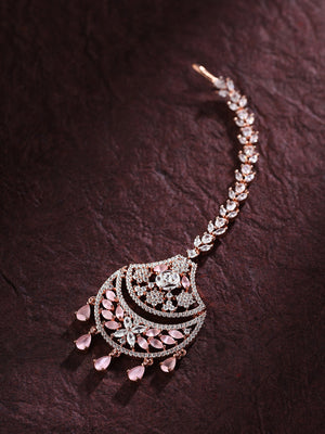 Priyaasi American Diamond Maangtika in Exquisite Rose Gold Plating