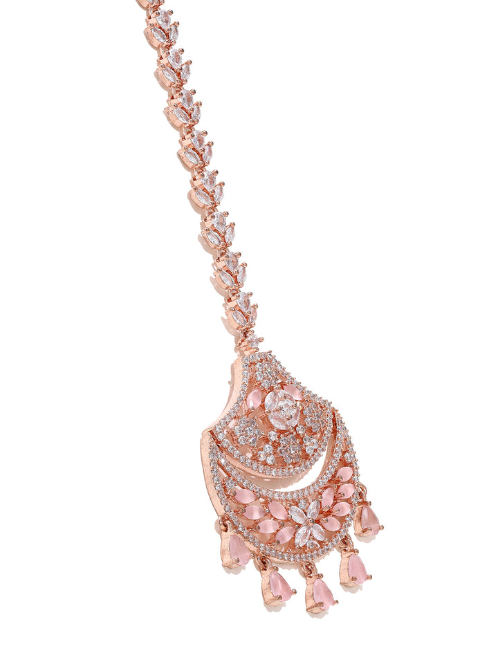 Priyaasi American Diamond Maangtika in Exquisite Rose Gold Plating