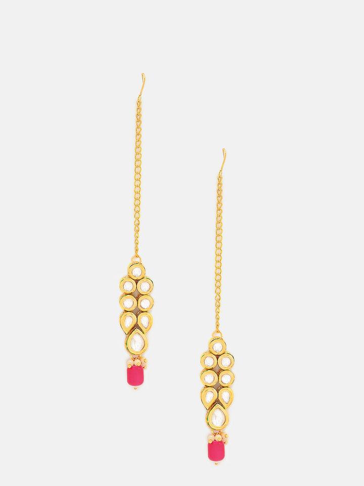 Priyaasi Drop Design Pink Bead Gold Plated Kundan Maangtika