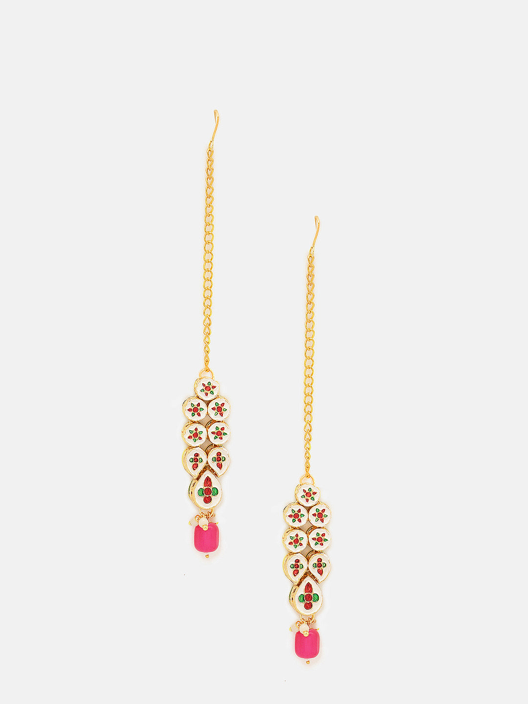 Priyaasi Drop Design Pink Bead Gold Plated Kundan Maangtika