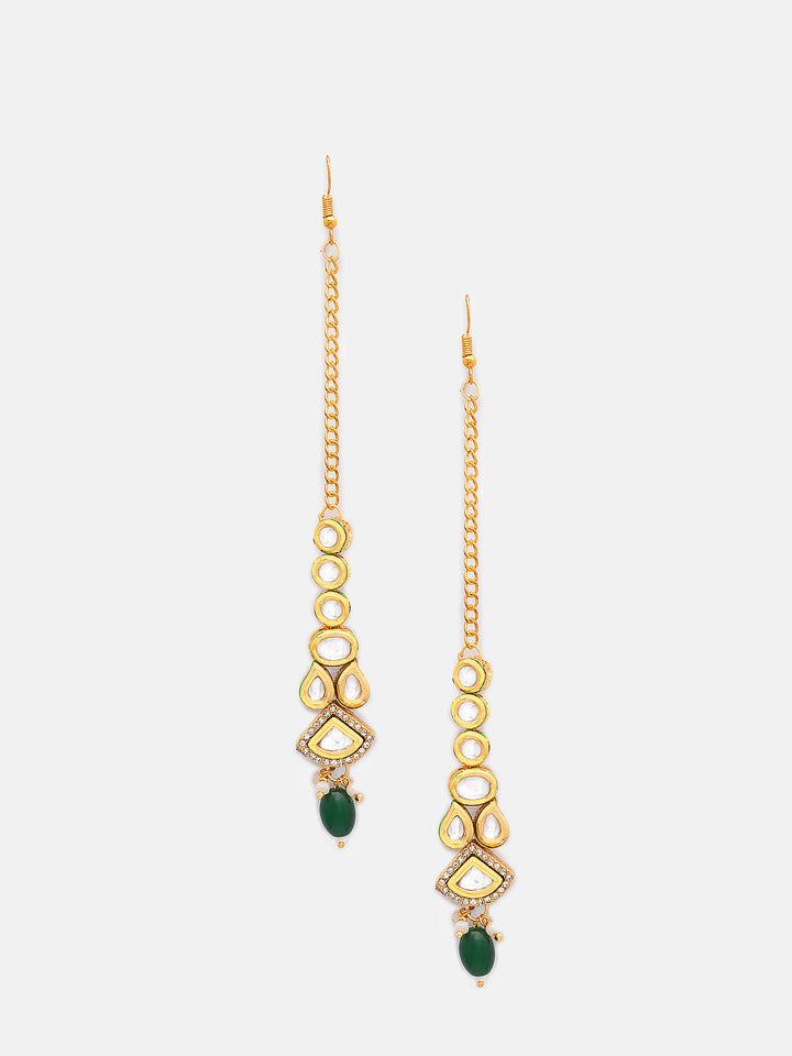 Priyaasi Green Bead Geometric Design Gold Plated Maangtika