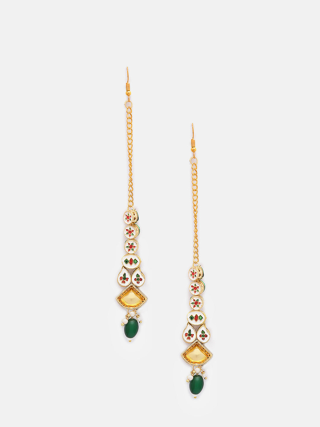 Priyaasi Green Bead Geometric Design Gold Plated Maangtika