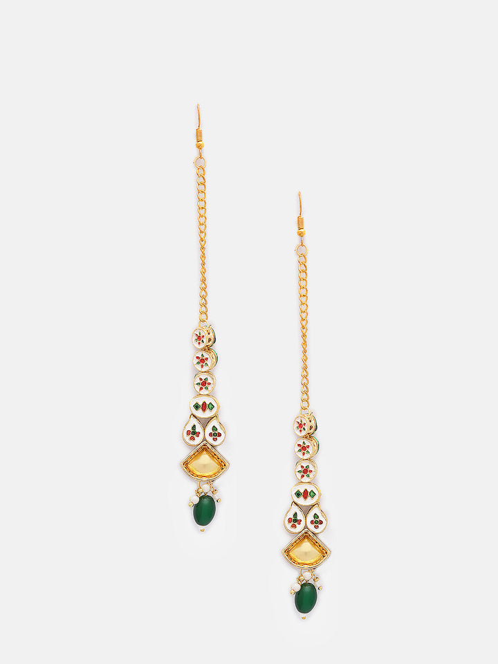 Priyaasi Green Bead Geometric Design Gold Plated Maangtika