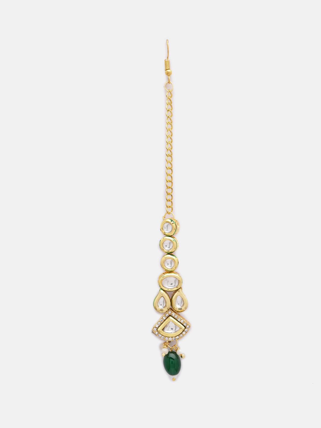 Priyaasi Green Bead Geometric Design Gold Plated Maangtika