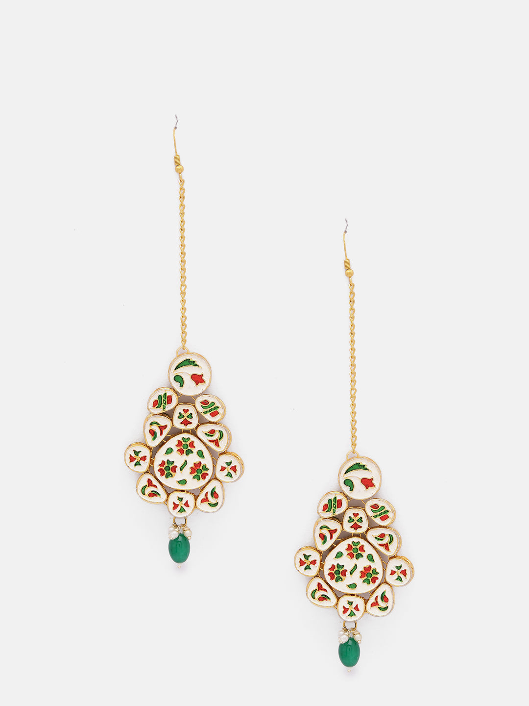 Priyaasi Green Geometric Design Green Bead Kundan Gold Plated Maangtika