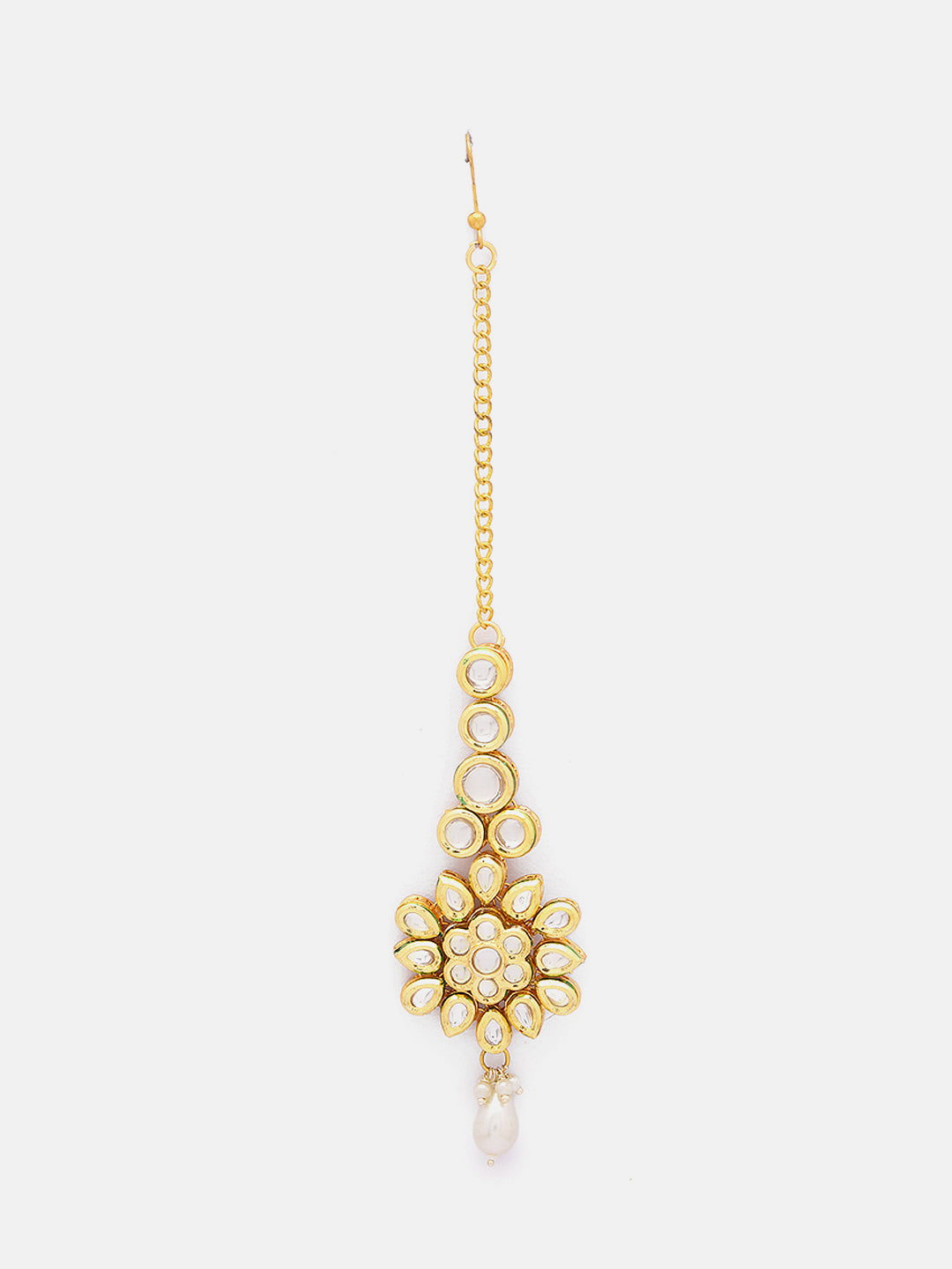 Priyaasi Flower Elegance Kundan Pearl Elegant Gold Plated Maangtika