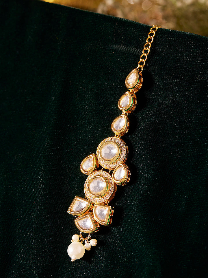 Priyaasi Gold Plated Glamour Kundan Pearl Geometric Design Maangtika