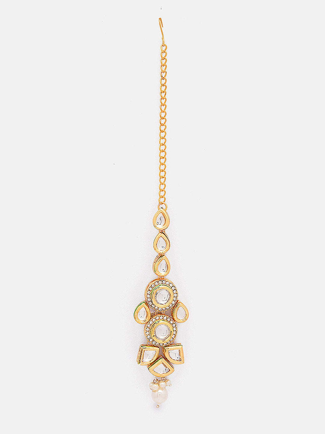 Priyaasi Gold Plated Glamour Kundan Pearl Geometric Design Maangtika