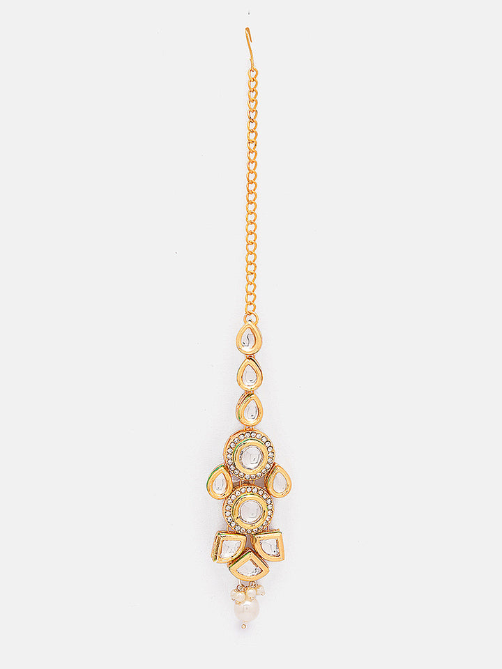 Priyaasi Gold Plated Glamour Kundan Pearl Geometric Design Maangtika