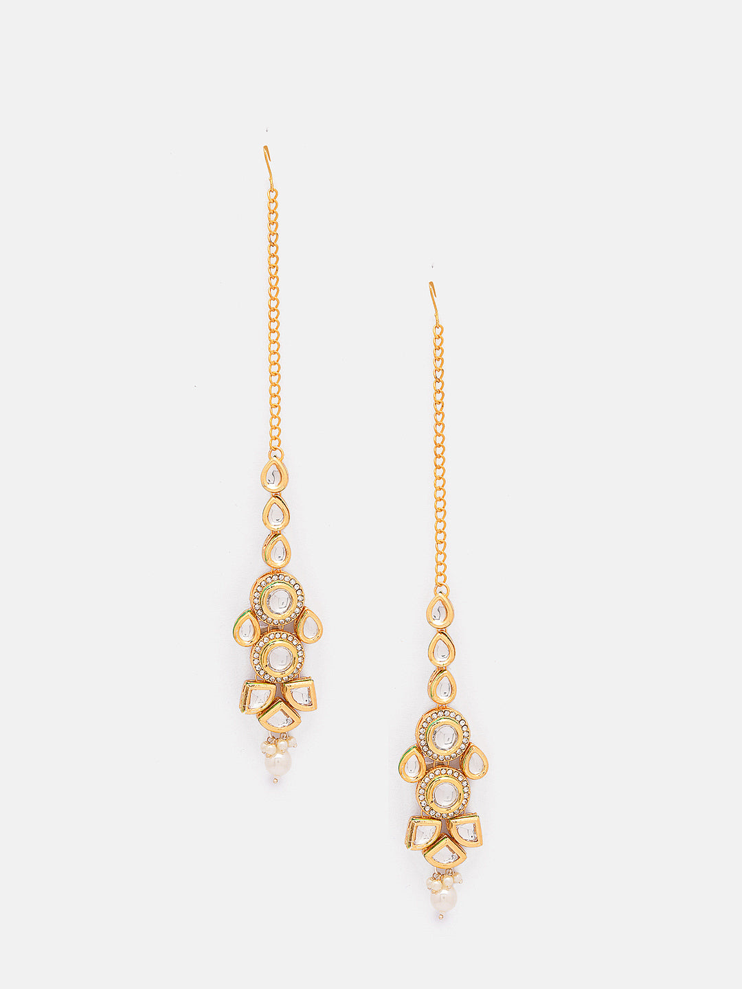 Priyaasi Gold Plated Glamour Kundan Pearl Geometric Design Maangtika