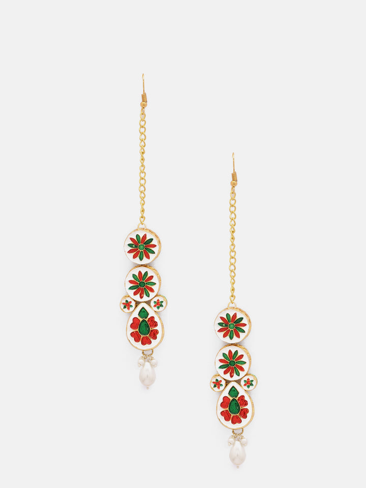 Priyaasi Plain Geometric Pattern Mini Pearl Gold Plated Kundan Maangtika