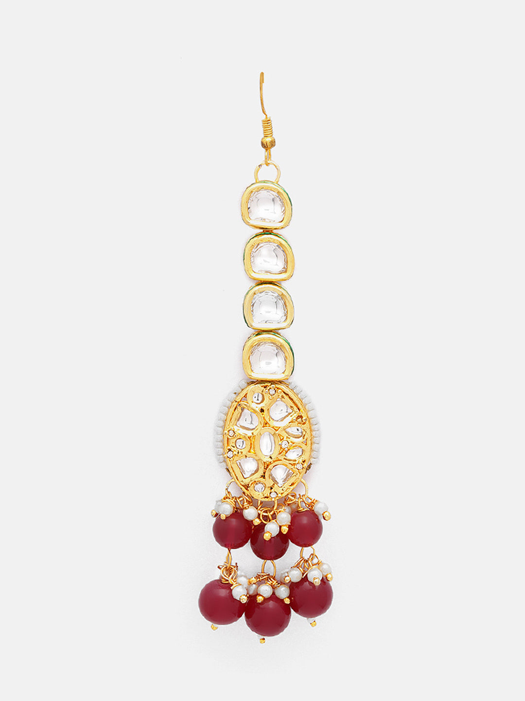 Priyaasi Floral Red Beads Kundan Gold Plated Ethnic Elegance Maangtika