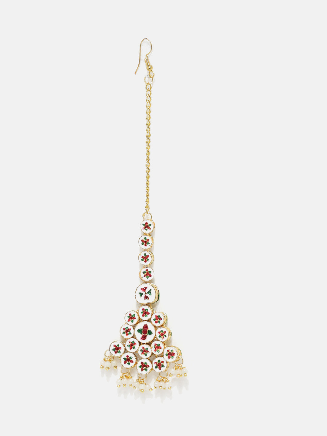 Priyaasi Floral Design Kundan Mini Pearl Pattern Gold Plated Maangtika