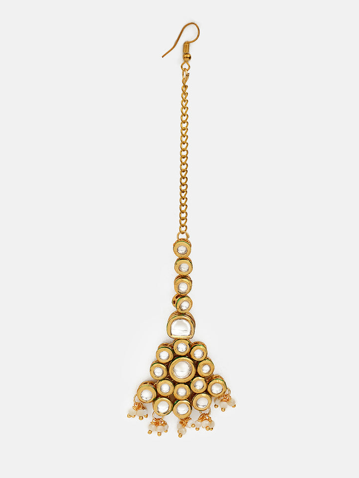 Priyaasi Floral Design Kundan Mini Pearl Pattern Gold Plated Maangtika