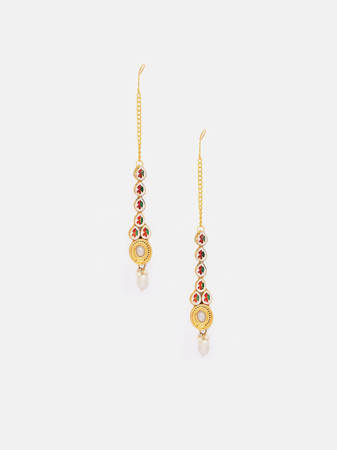 Priyaasi Kundan Geometric Pattern Gold Plated Pearl Maangtika