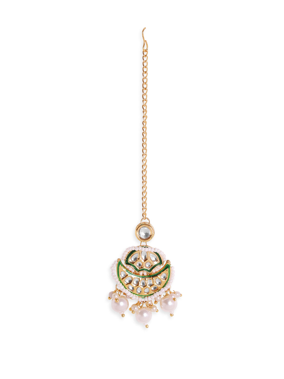 Priyaasi Fresh Water Pearl Green Chandbali design Kundan Gold Plated maangtika