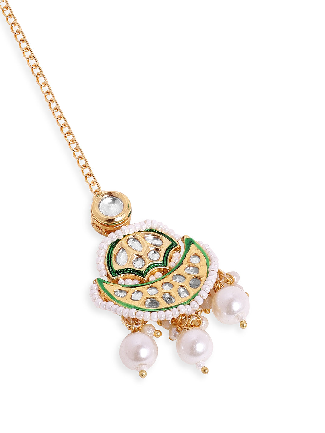 Priyaasi Fresh Water Pearl Green Chandbali design Kundan Gold Plated maangtika