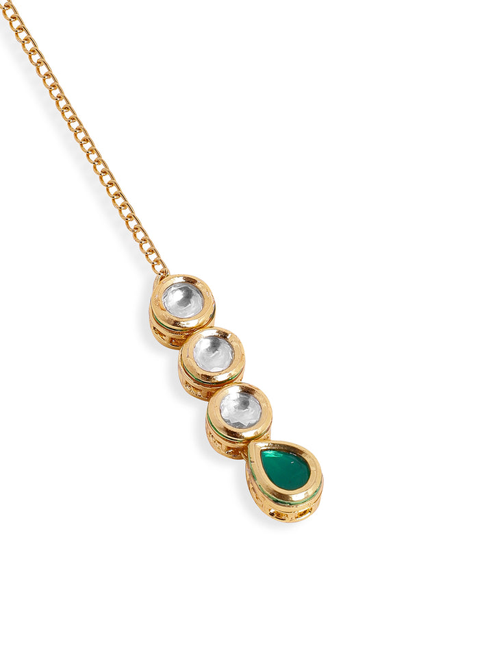 Priyaasi Green Bead Kundan Gold Plated Simple Maangtika