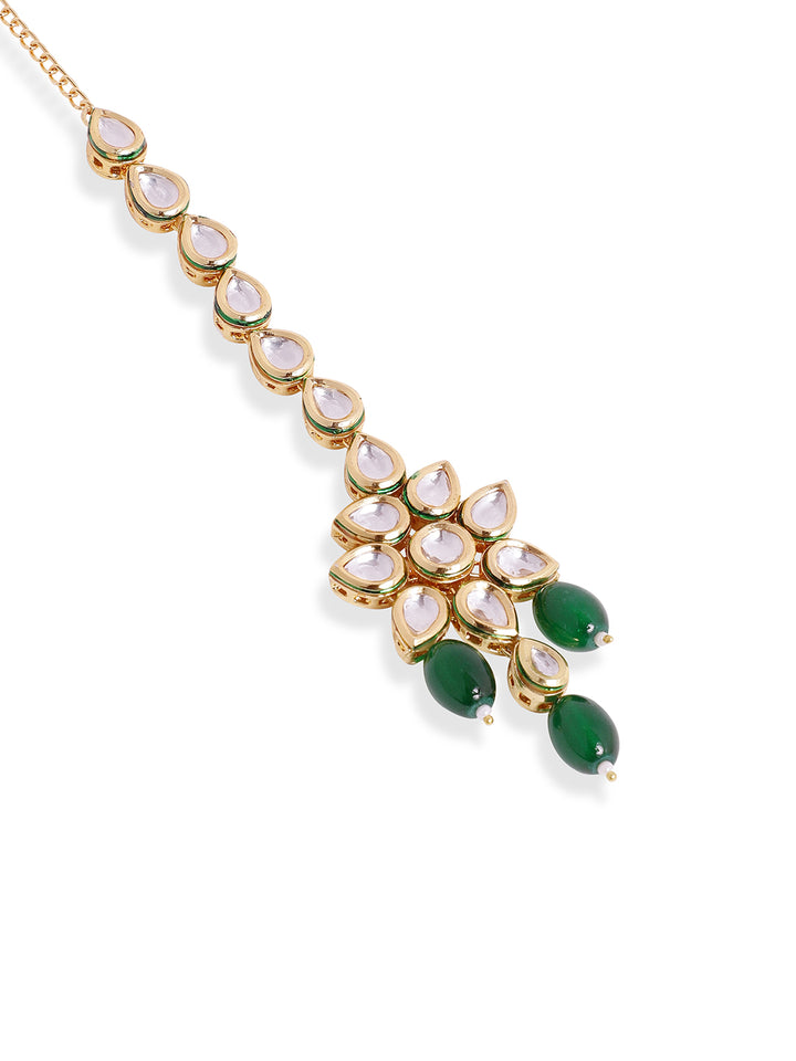 Priyaasi Green beads floral design gold plated maangtika