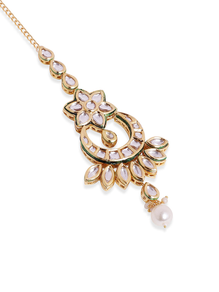 Priyaasi Kundan Chandbali Floral Fresh Water Pearl Style Gold Plated Maangtika