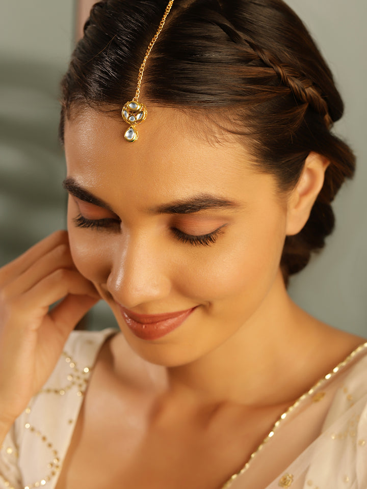 Priyaasi Kundan Gold Plated Plain Design Gold Plated Maangtika