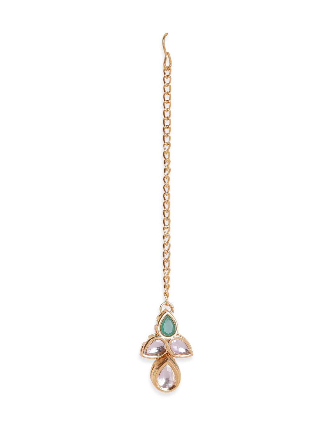 Priyaasi Green Kundan Leaf Design Gold Plated Maangtika