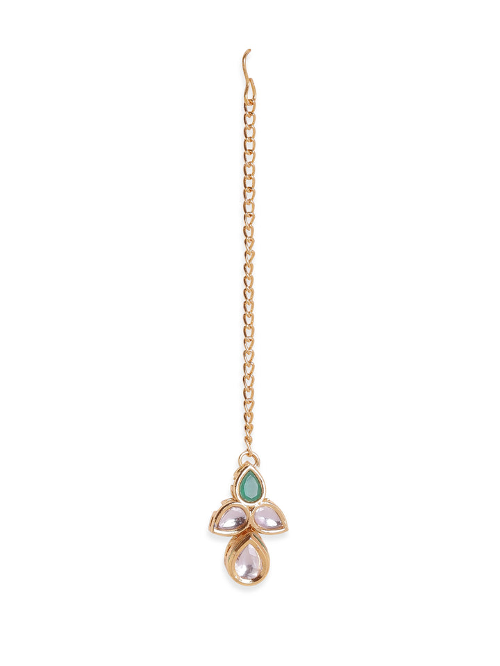 Priyaasi Green Kundan Leaf Design Gold Plated Maangtika