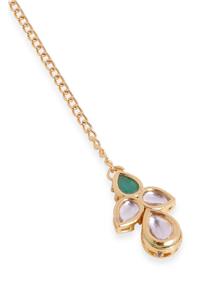 Priyaasi Green Kundan Leaf Design Gold Plated Maangtika
