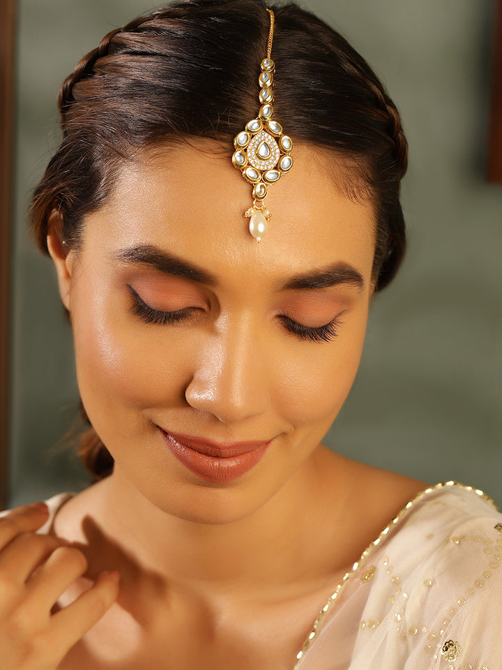 Priyaasi Kundan Fresh Water Pearl Floral Design Gold Plated maangtika