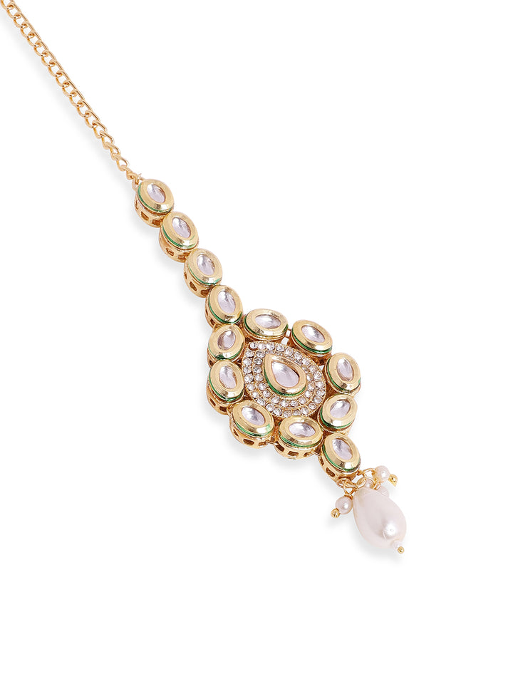 Priyaasi Kundan Fresh Water Pearl Floral Design Gold Plated maangtika