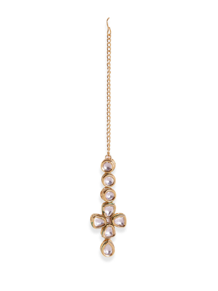 Priyaasi Plain Kundan Floral Shape Gold Plated maangtika
