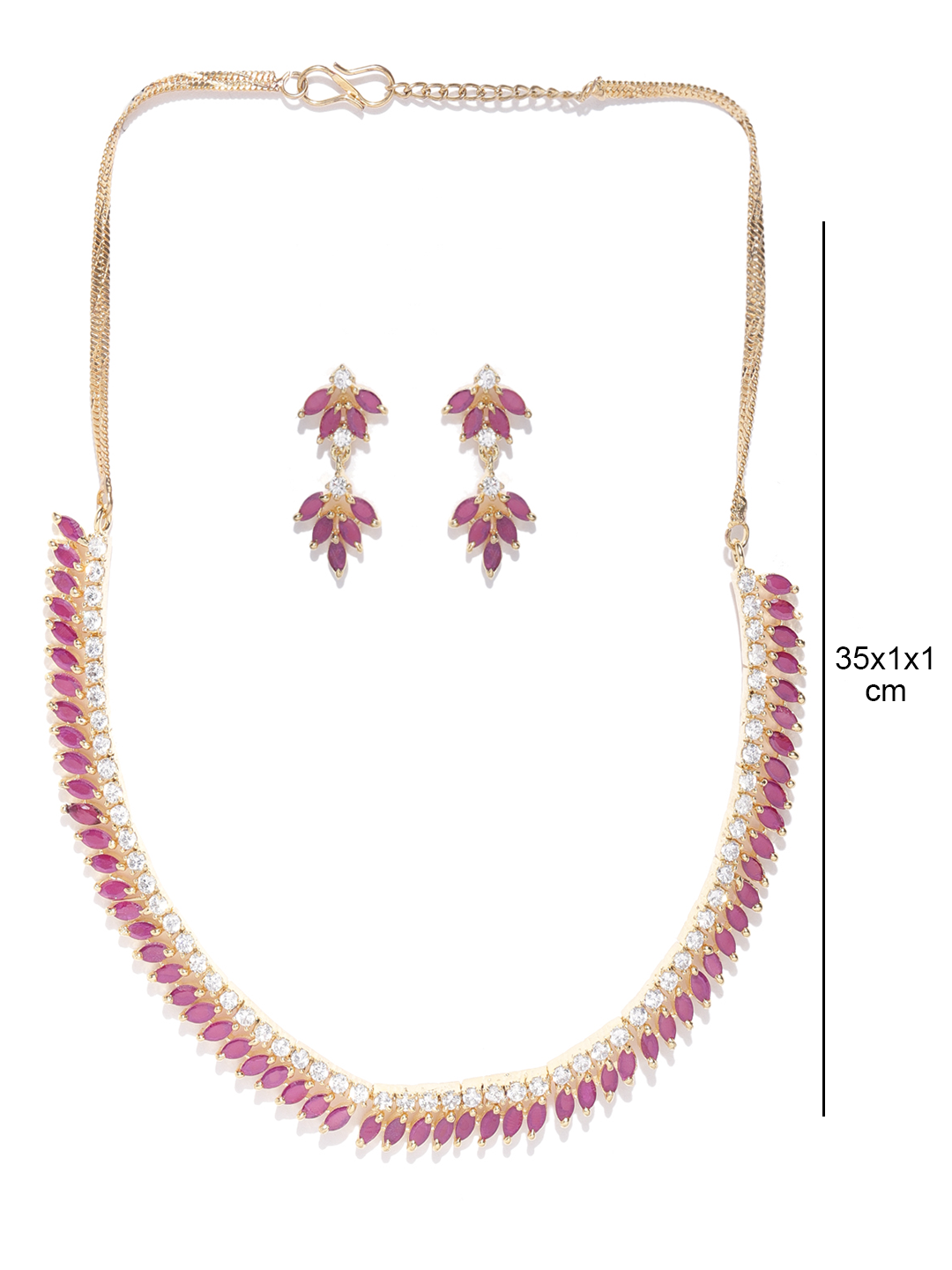 Pink Ruby American Diamond Gold Plated Jewellery Set