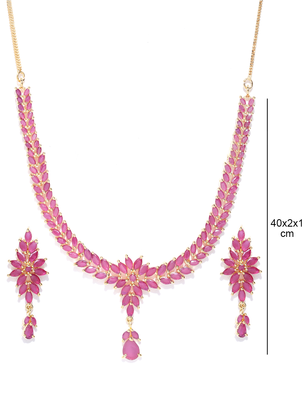 Pink Ruby Gold Plated Floral Jewellery Set