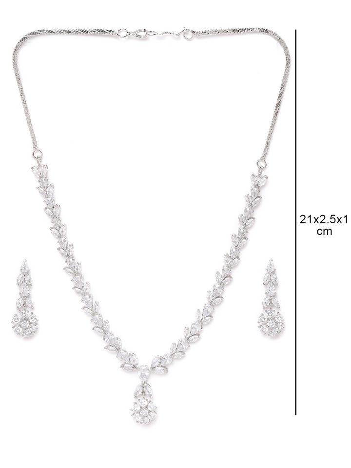 American Diamond Silver Plated Leaf Jewellery Set