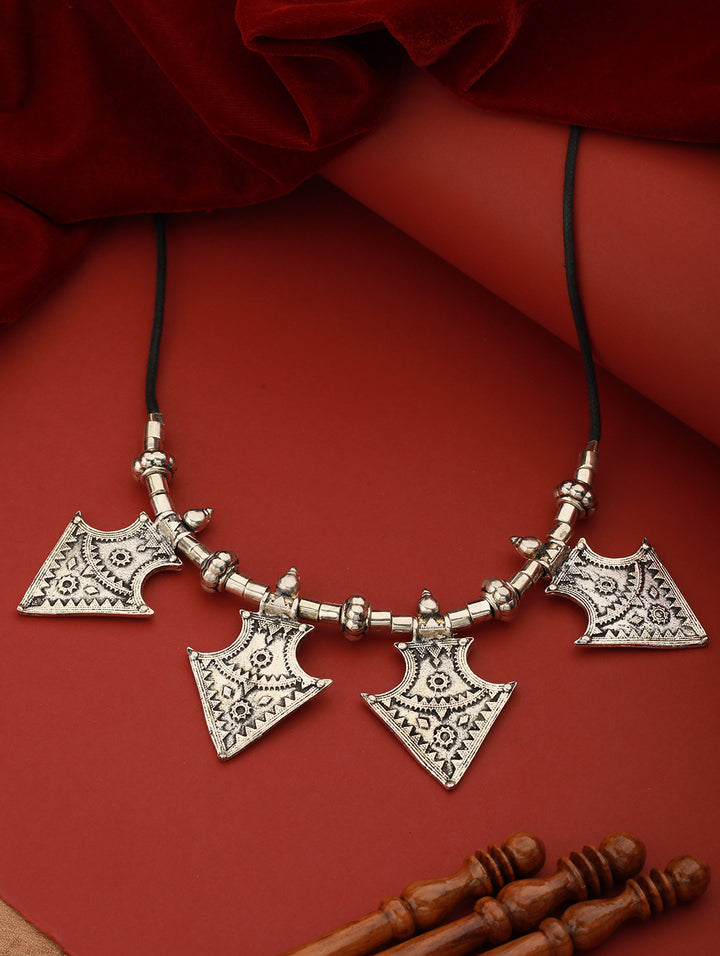 Tribal Motif Oxidised Silver Necklace