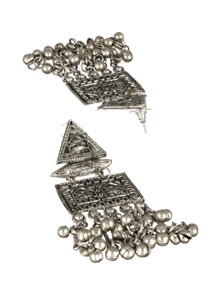 Oxidised Silver Geometric Floral Ghunghroo Choker Jewellery Set