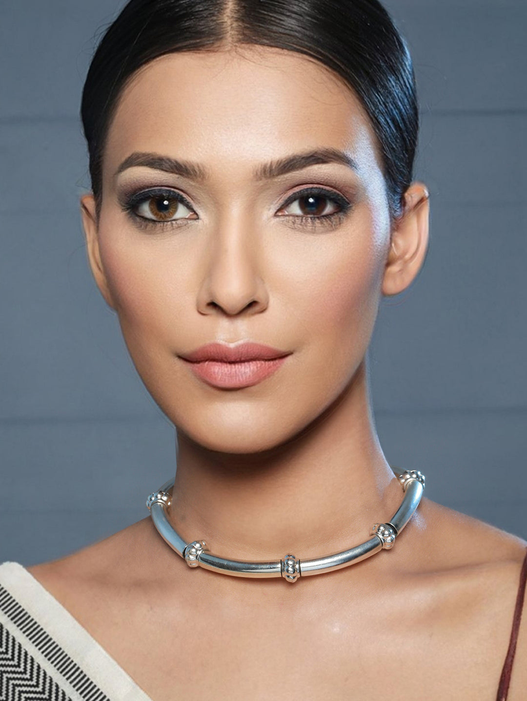 Priyaasi Tribal Style Tube Design Oxidised Silver Necklace