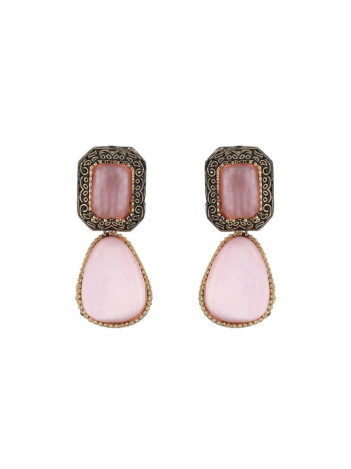 Pink Stone Block Drops Gold-Plated Choker Jewellery Set