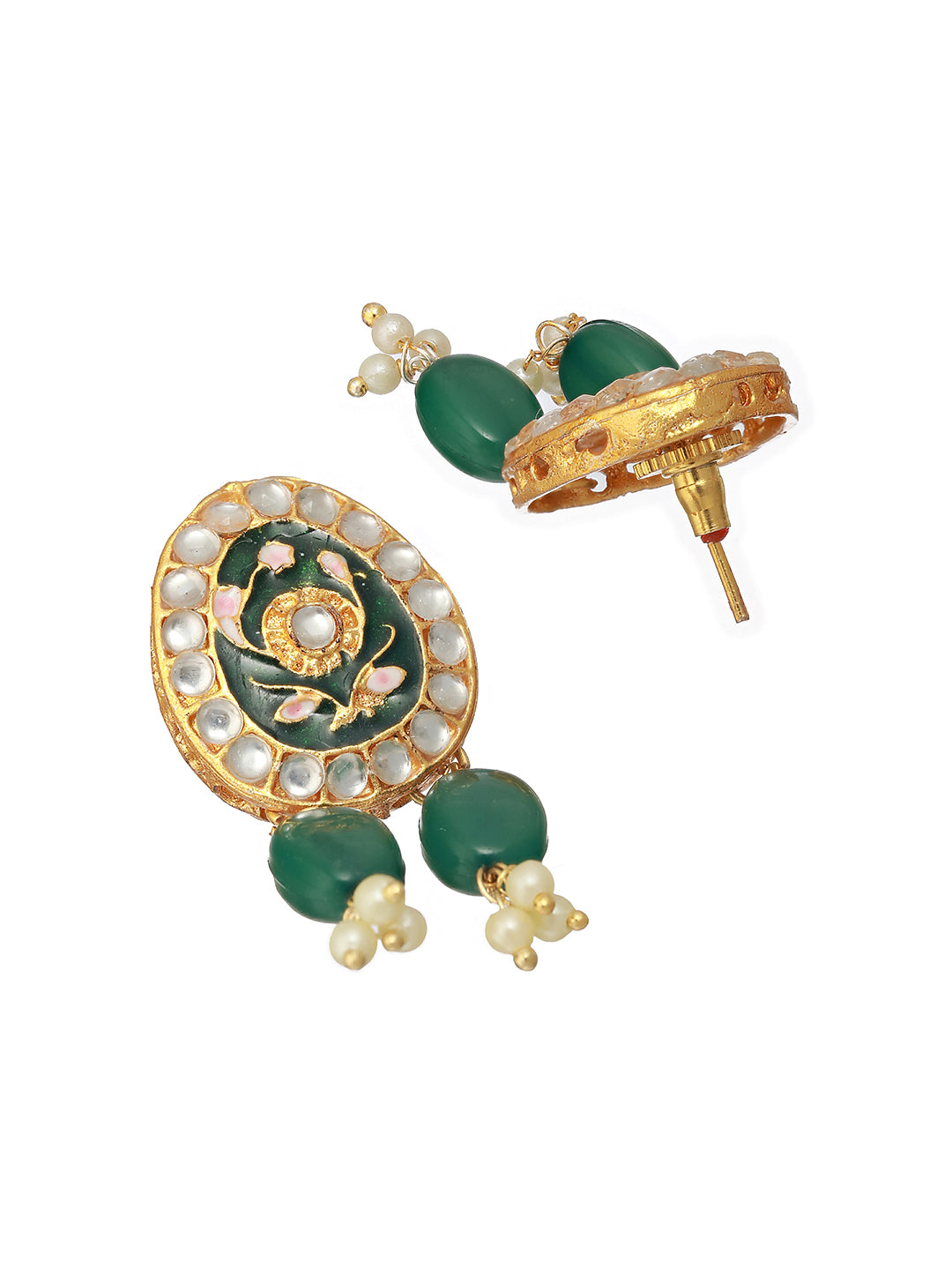 Green Studded Floral Meenakari Beaded Gold-Plated Jewellery Set