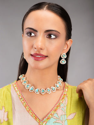 Priyaasi Sky Blue Stone Studded Gold Plated Jewellery Set